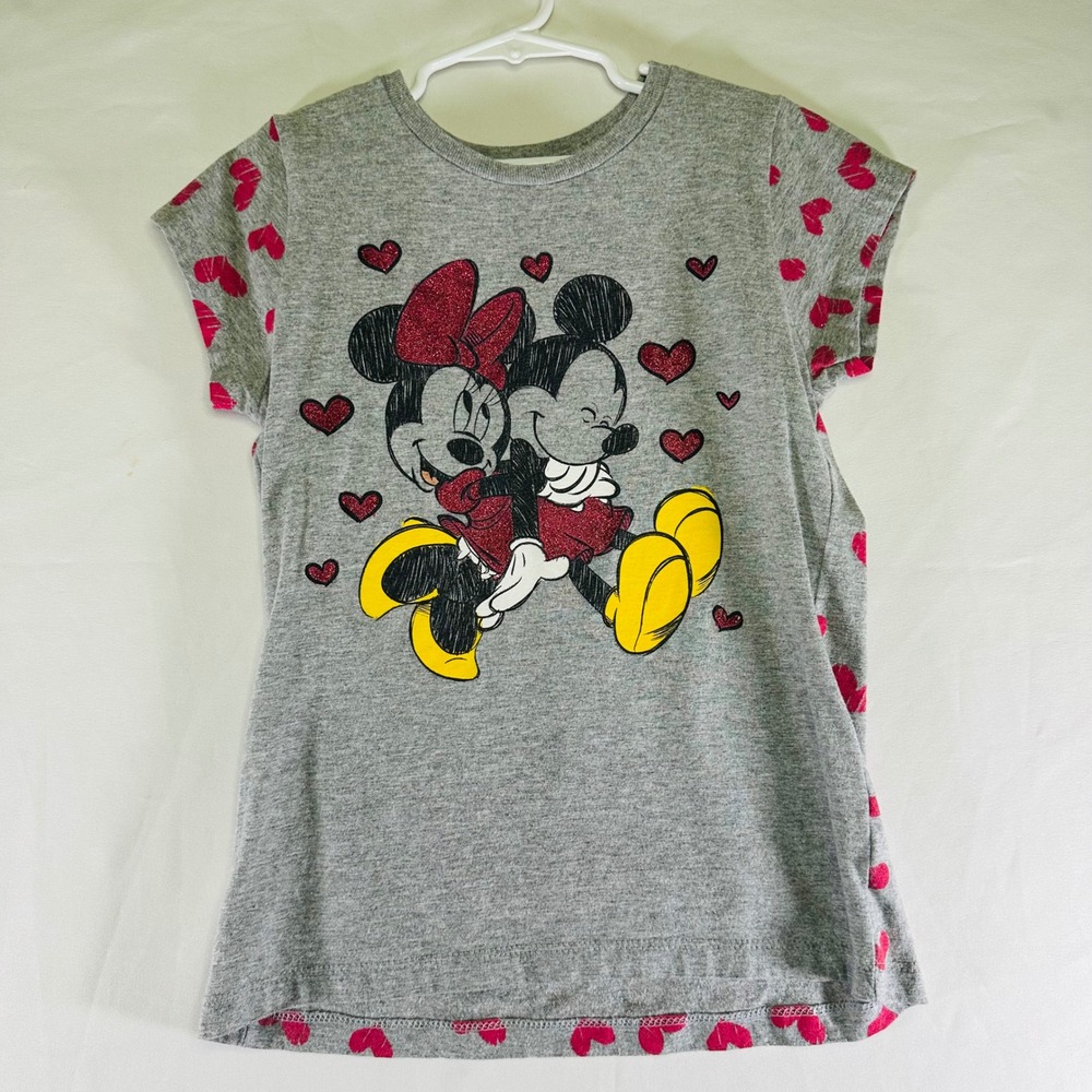 Disney Kids‎ Mickey Minnie Valentine Hearts Premium T-shirt Cap Sleeves L 10-12